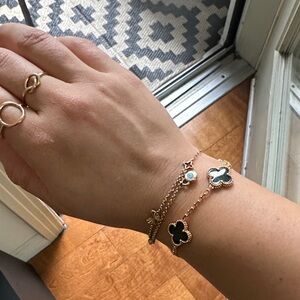 Gold-Tone Black Clover Charm Bracelet